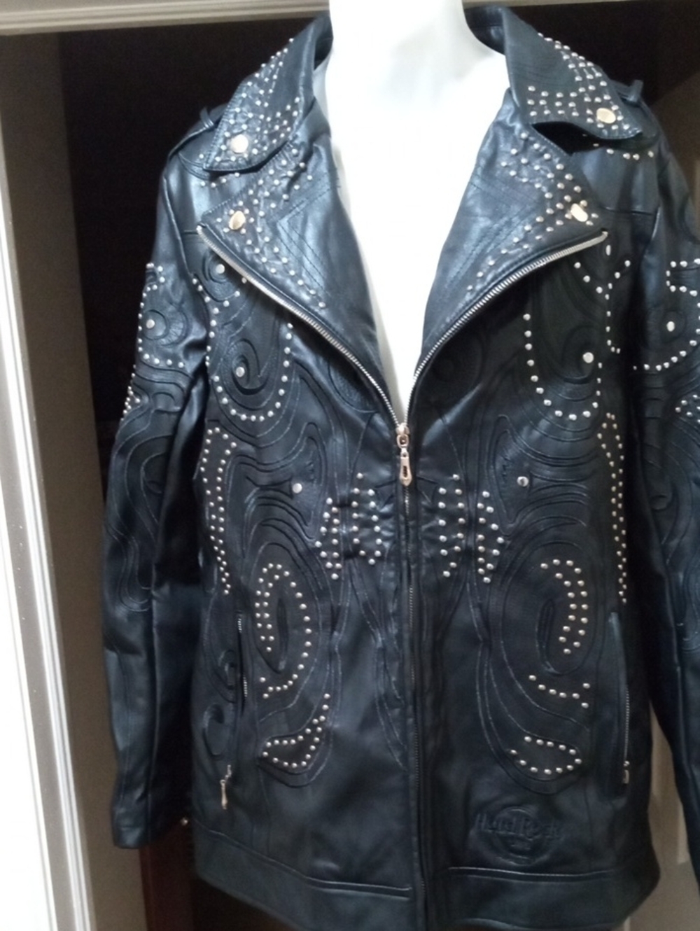 Vintage Hard Rock Cafe Niagara Falls Black Leather Jacket Studded Frills Onback